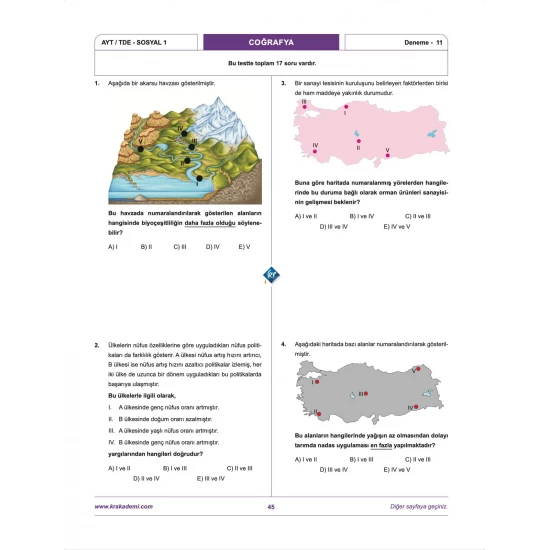 Coğrafyanın Kodları AYT Coğrafya Çözümlü 20 Deneme KR Akademi Yayınları