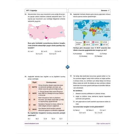 Coğrafyanın Kodları AYT Coğrafya Çözümlü 20 Deneme KR Akademi Yayınları