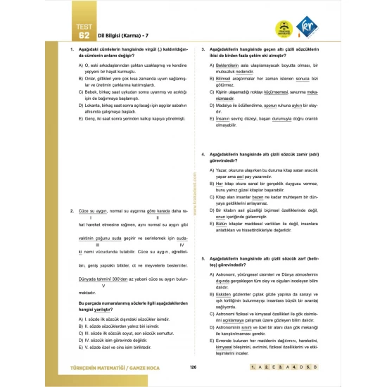 Gamze Hoca Türkçenin Matematiği Tüm Sınavlar İçin Dil Bilgisi Soru Bankası