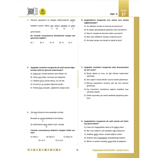 Gamze Hoca Türkçenin Matematiği Tüm Sınavlar İçin Dil Bilgisi Soru Bankası