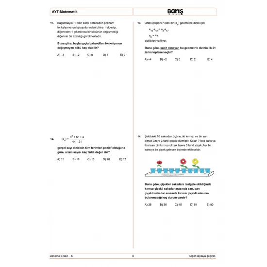 Barış Yayınları AYT 8'li Matematik Denemesi
