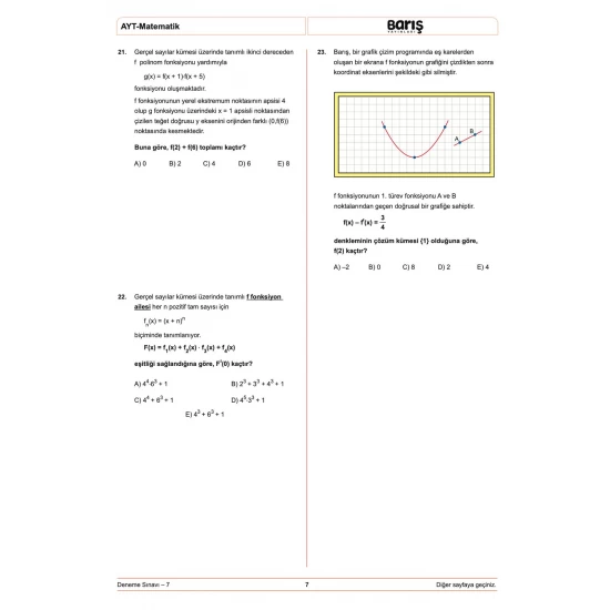 Barış Yayınları AYT 8'li Matematik Denemesi