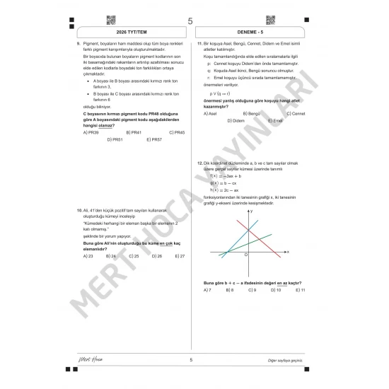 Mert Hoca Yayınları TYT Matematik Branş Denemeleri 10 Adet
