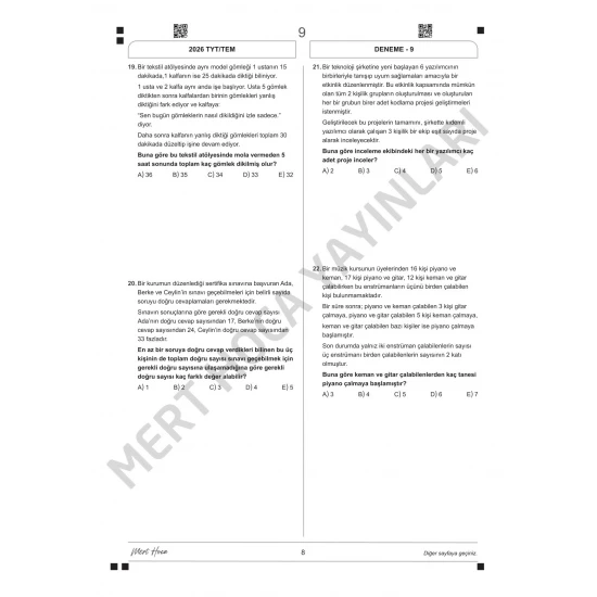 Mert Hoca Yayınları TYT Matematik Branş Denemeleri 10 Adet