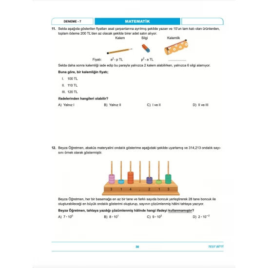 İbrahim Akca 8. Sınıf LGS Matematik 1. Dönem İlk 12 Soru Konu Denemeleri KR Akademi Yayınları
