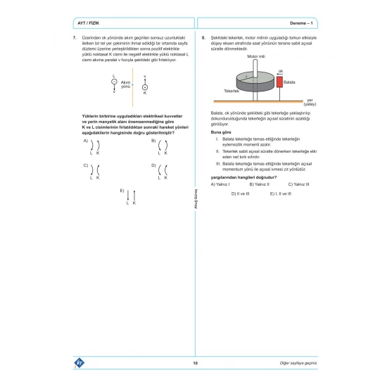 Altuğ Güneş AYT Fizik Denemeleri 15 Adet KR Akademi Yayınları