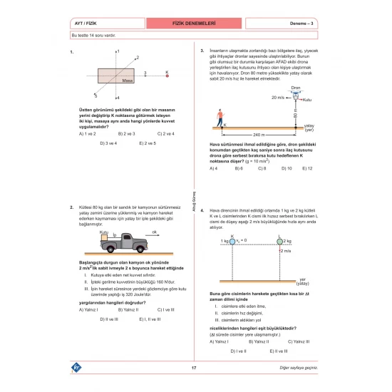 Altuğ Güneş AYT Fizik Denemeleri 15 Adet KR Akademi Yayınları