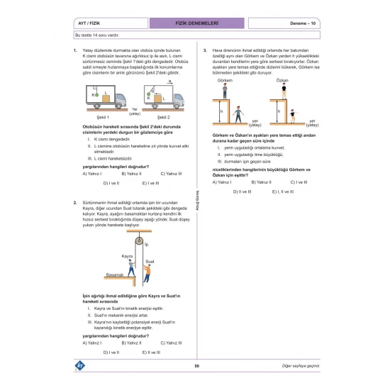 Altuğ Güneş AYT Fizik Denemeleri 15 Adet KR Akademi Yayınları