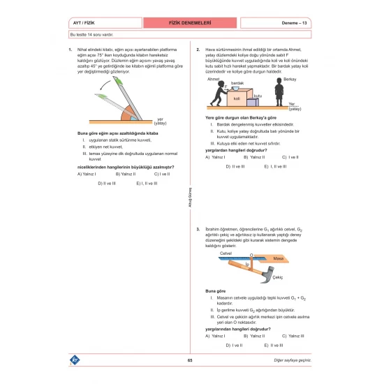Altuğ Güneş AYT Fizik Denemeleri 15 Adet KR Akademi Yayınları