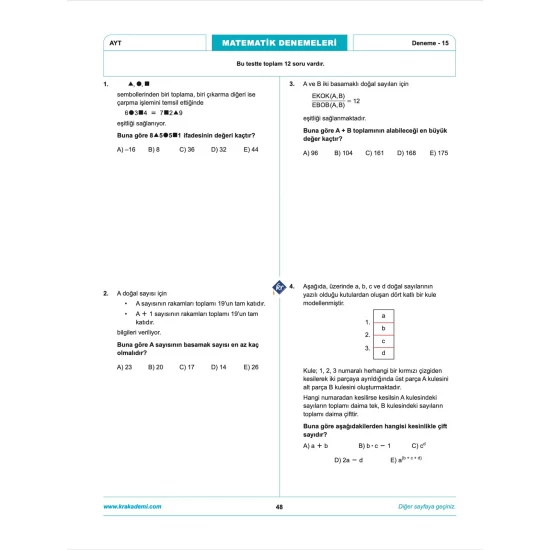 Anıl Hoca İle Matematik AYT İlk 10 Soru Denemeleri KR Akademi Yayınları