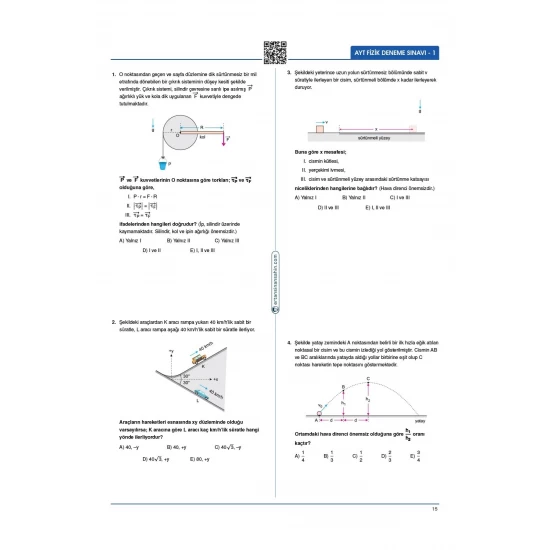 Ertan Sinan Şahin AYT Fizik Denemeleri Video Çözümlü 20 AYT Denemesi KR Akademi Yayınları