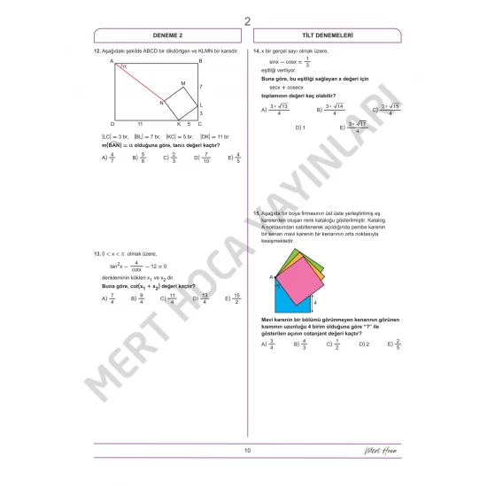 Mert Hoca AYT TİLT Denemeleri Trigonometri İntegral Limit Türev 30'lu Deneme