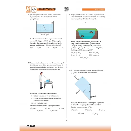 VİP Fizik TYT Fizik Check-Up Fizik Konu Tekrarları Soru Çözümleri VİP Fizik Yayınları