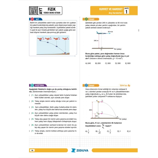 Zeduva Yayınları Fizikfinito AYT Fizik 1 Kitap 3 Kamp Video Ders Kitabı