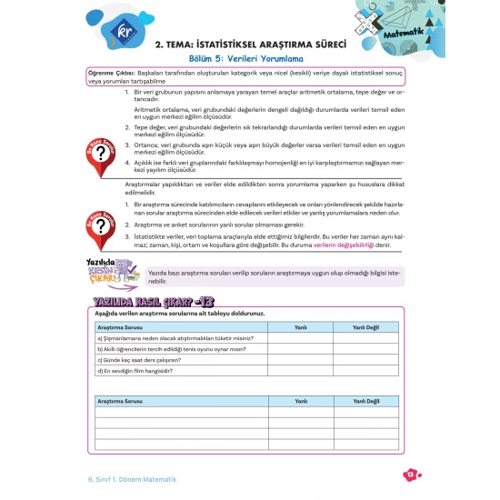 6. Sınıf Tüm Dersler 1. Dönem Yazılı Hazırlık Kitabı KR Akademi Yayınları