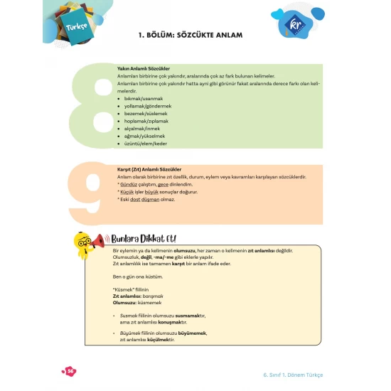 6. Sınıf Tüm Dersler 1. Dönem Yazılı Hazırlık Kitabı KR Akademi Yayınları