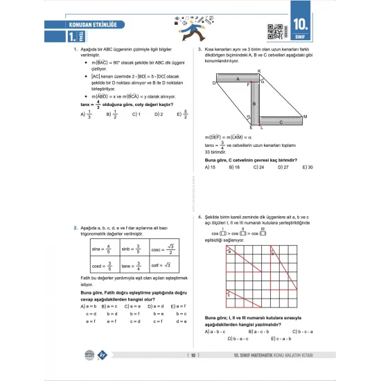 Partikül Matematik Maarif Modeli 10. Sınıf Matematik Konu Anlatım Kitabı KR Akademi Yayınları
