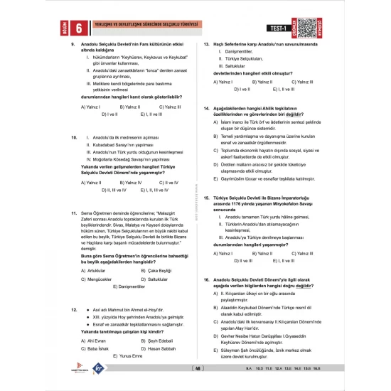 Sadettin Hoca AYT Tarih Soru Bankası - Sadettin Akyayla