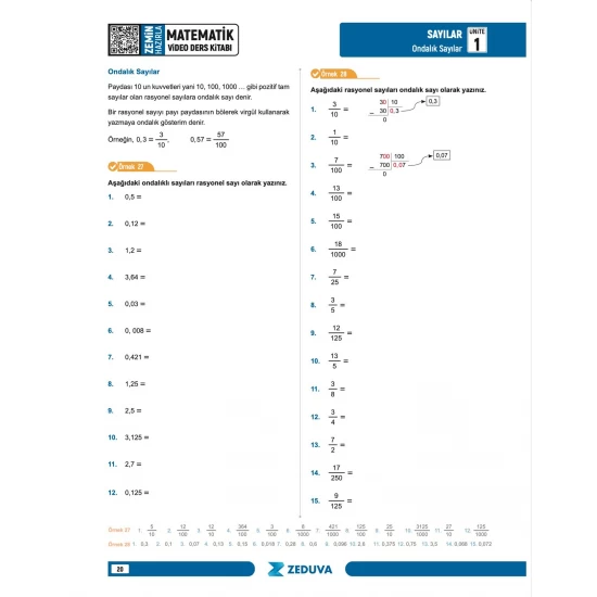 Zeduva Yayınları SML Matematik 12 Günde Zemin Hazırla Matematik Video Ders Kitabı
