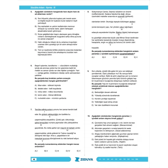 Zeduva Yayınları Türkçe Saati 20 Günde Zemin Hazırla Paragraf Anlam Bilgisi Soru Bankası