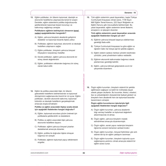 MEB AGS Eğitimin Temelleri ve Türk Milli Eğitim Sistemi Mevzuat 12 Deneme KR Akademi Yayınları
