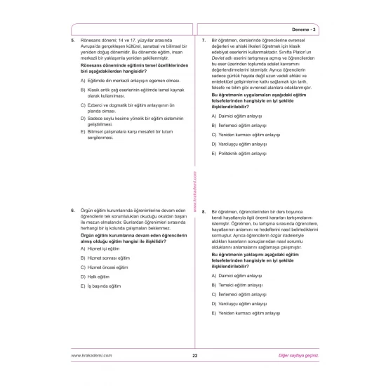 MEB AGS Eğitimin Temelleri ve Türk Milli Eğitim Sistemi Mevzuat 12 Deneme KR Akademi Yayınları