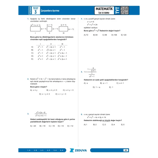 Zeduva Yayınları SML Matematik TYT Matematik İlk 12 Soru Bankası