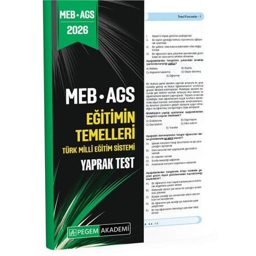 2026 MEB AGS Eğitimin Temelleri Türk Milli Eğitim Sistemi Yaprak Test Pegem Akademi