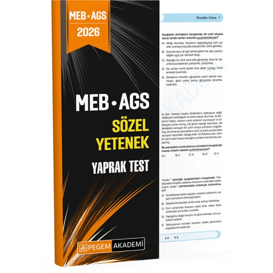 2026 MEB AGS Sözel Yetenek Yaprak Test Pegem Akademi