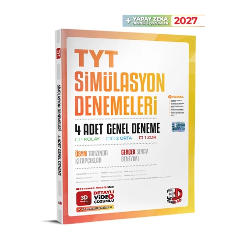 TYT Simülasyon 4 Genel Deneme Video Çözümlü 3D Yayınları TYT Simülasyon 4 Genel Deneme Video Çözümlü 3D Yayınları
