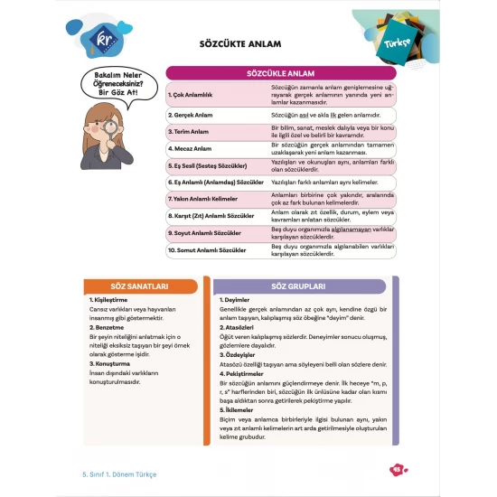 5. Sınıf Tüm Dersler 1. Dönem Yazılı Hazırlık Kitabı KR Akademi Yayınları