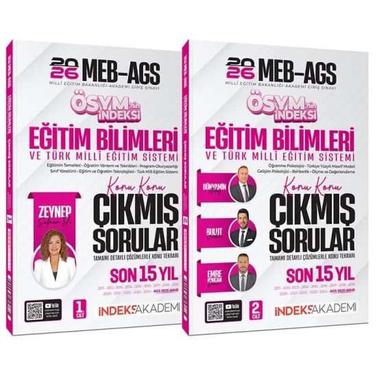 İndeks Akademi 2026 MEB-AGS Eğitim Bilimleri ve Türk Milli Eğitim Sistemi ÖSYM nin İndeksi Çıkmış Sorular Son 15 Yıl Çözümlü Set