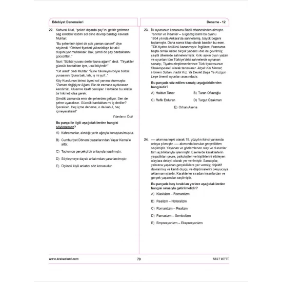 Deniz Hoca AYT Edebiyat 12 Deneme KR Akademi Yayınları