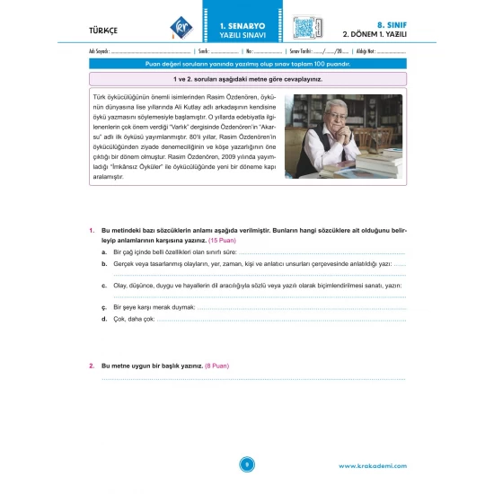 8. Sınıf 2. Dönem Tüm Dersler Yazılılara Hazırlık Kitabı KR Akademi Yayınları