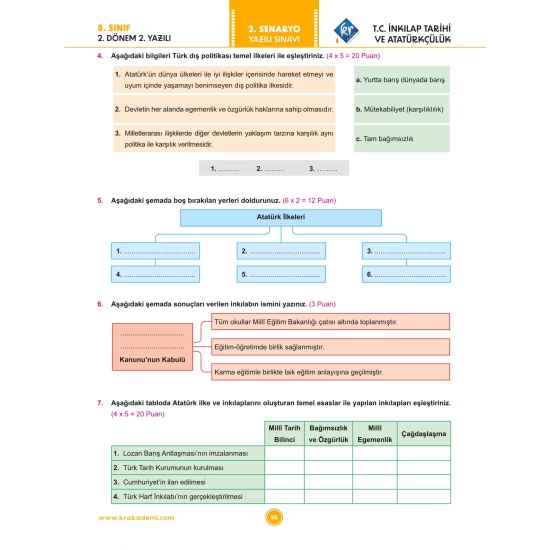 8. Sınıf 2. Dönem Tüm Dersler Yazılılara Hazırlık Kitabı KR Akademi Yayınları