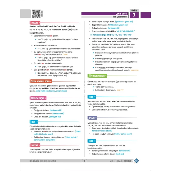 Adem Hoca Tüm Sınavlar İçin Dil Bilgisi Video Ders Kitabı KR Akademi Yayınları