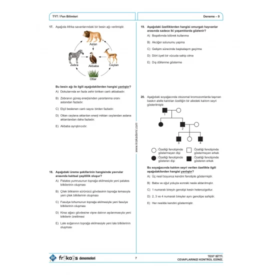 TYT Fizik Kimya Biyoloji FKB 15'li Frekans Denemeleri KR Akademi Yayınları
