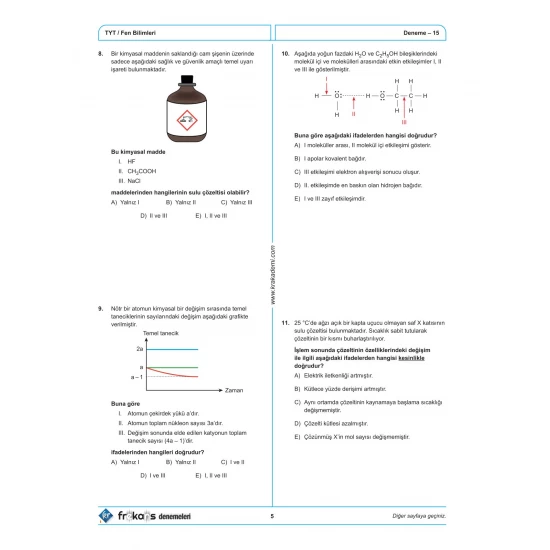 TYT Fizik Kimya Biyoloji FKB 15'li Frekans Denemeleri KR Akademi Yayınları