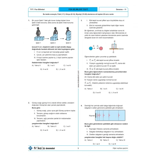 TYT Fizik Kimya Biyoloji FKB 15'li Frekans Denemeleri KR Akademi Yayınları