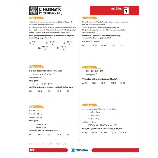 Zeduva Yayınları SML Matematik TYT Matematik 1 Kitap 3 Kamp Video Ders Kitabı