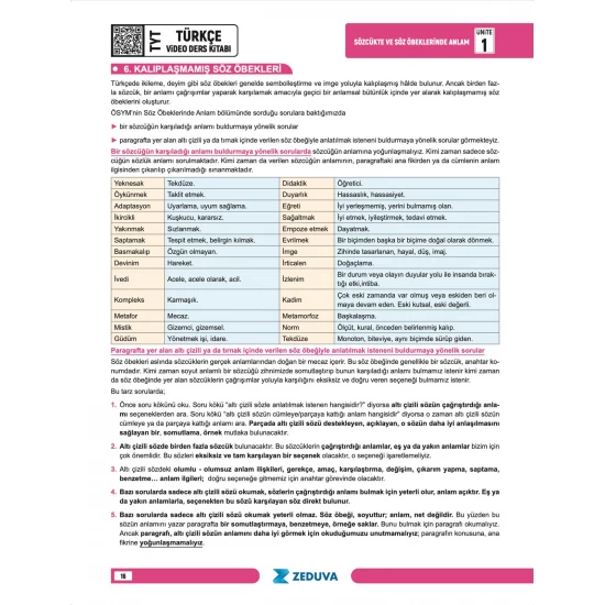 Zeduva Yayınları Türkçe Saati TYT Türkçe 1 Kitap 3 Kamp Video Ders Kitabı
