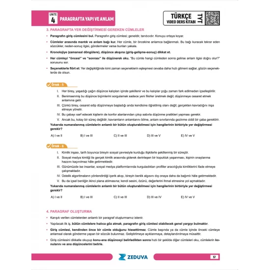Zeduva Yayınları Türkçe Saati TYT Türkçe 1 Kitap 3 Kamp Video Ders Kitabı