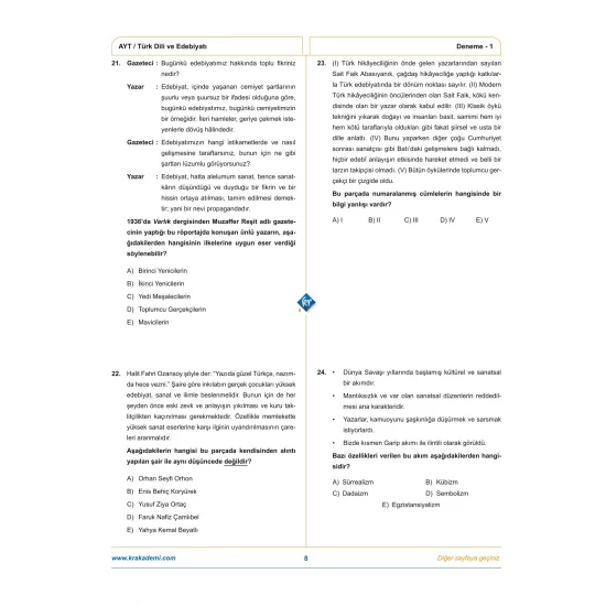 Gamze Hoca Türkçenin Matematiği AYT Türk Dili ve Edebiyatı 10 Deneme