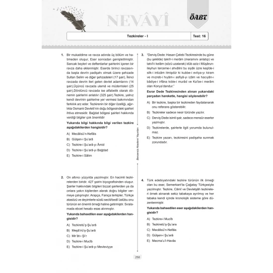 ÖABT Nevayi Türk Dili ve Edebiyatı Öğretmenliği Çözümlü Soru Bankası Benzersiz Akademi Yayınları