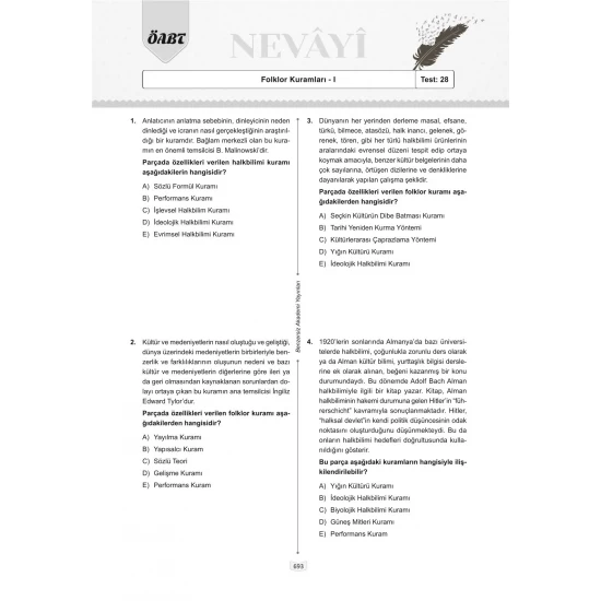 ÖABT Nevayi Türk Dili ve Edebiyatı Öğretmenliği Çözümlü Soru Bankası Benzersiz Akademi Yayınları