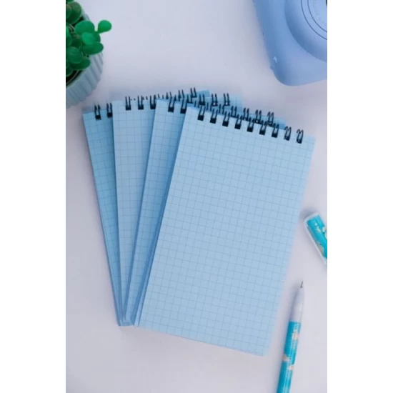 Dream Notes 9x15cm 4'lü Kareli Not Defteri Seti - Mavi