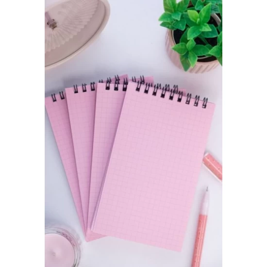 Dream Notes 9x15cm 4'lü Kareli Not Defteri Seti - Pembe