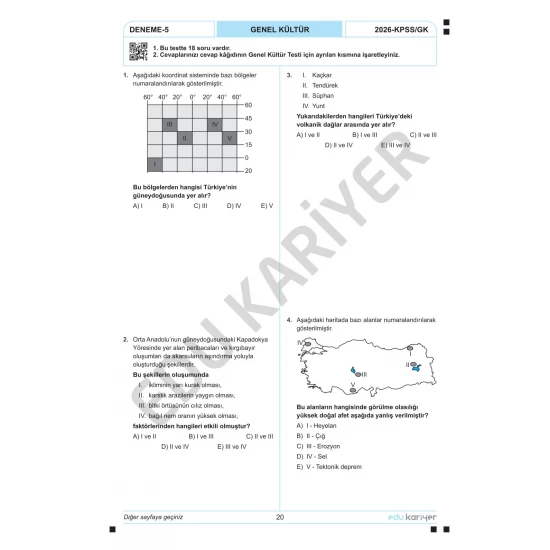 Edu Kariyer Coğrafyanın Kodları 2026 KPSS Coğrafya 20'li Branş Deneme Tamamı Çözümlü