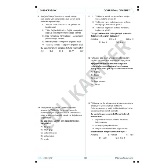 Edu Kariyer Coğrafyanın Kodları 2026 KPSS Coğrafya 20'li Branş Deneme Tamamı Çözümlü