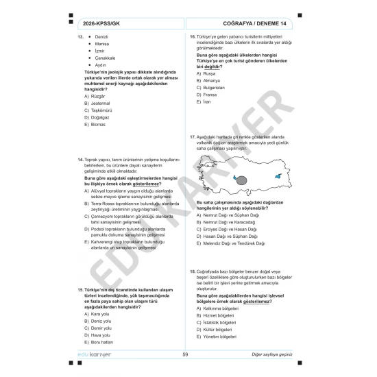 Edu Kariyer Coğrafyanın Kodları 2026 KPSS Coğrafya 20'li Branş Deneme Tamamı Çözümlü